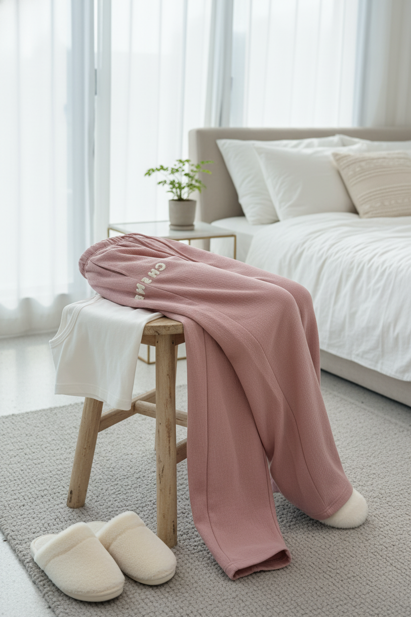 CHANEL Women Pink Wide Leg Drawstring Lounge Pants