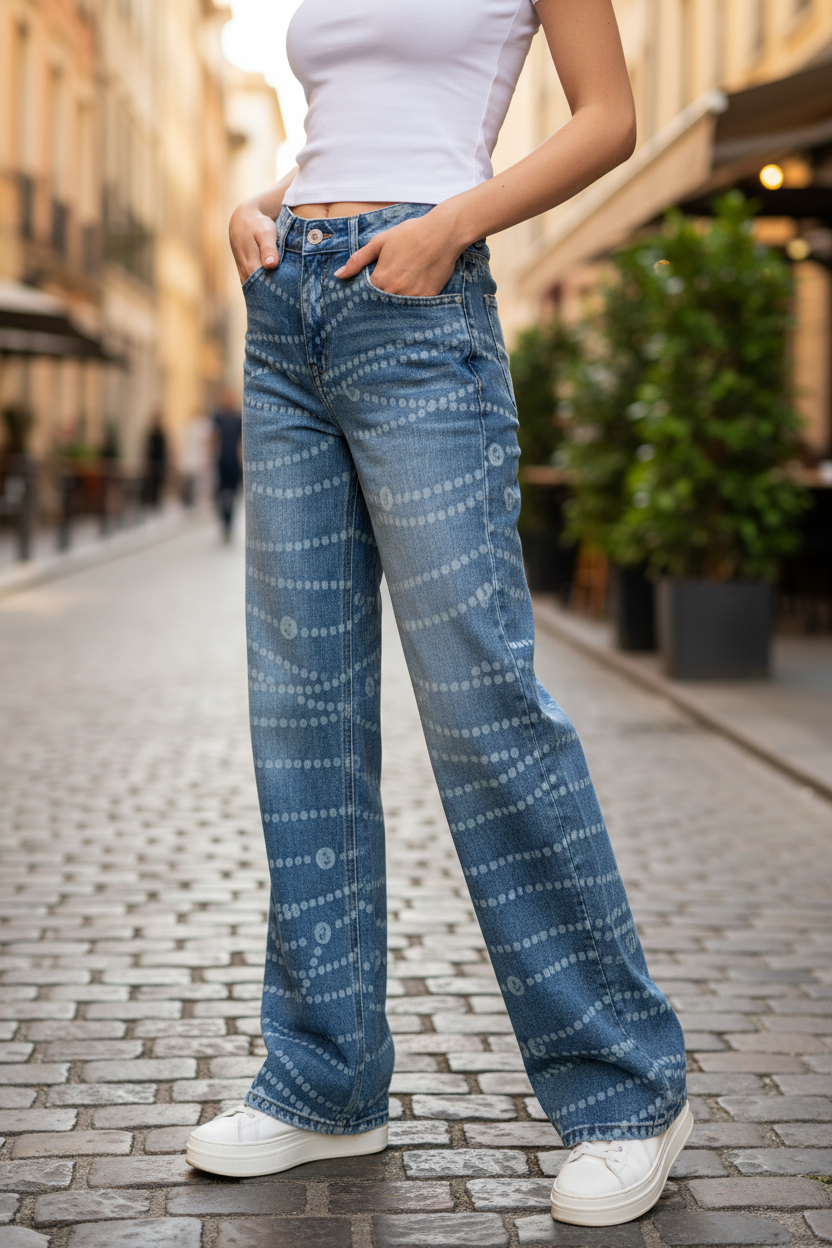 CHANEL Women’s High Waist Wide Leg Jeans Denim