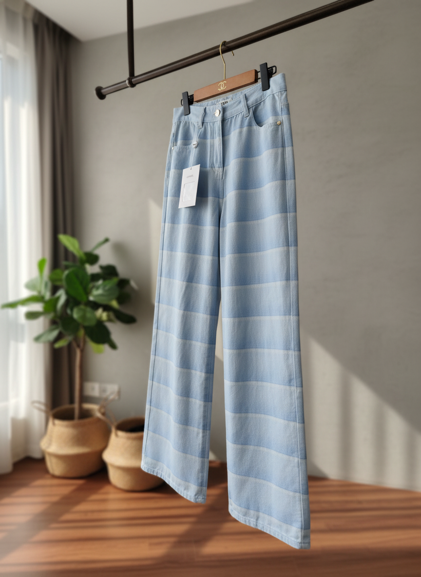 CHANEL Light Blue Gradient Wide Leg Pants
