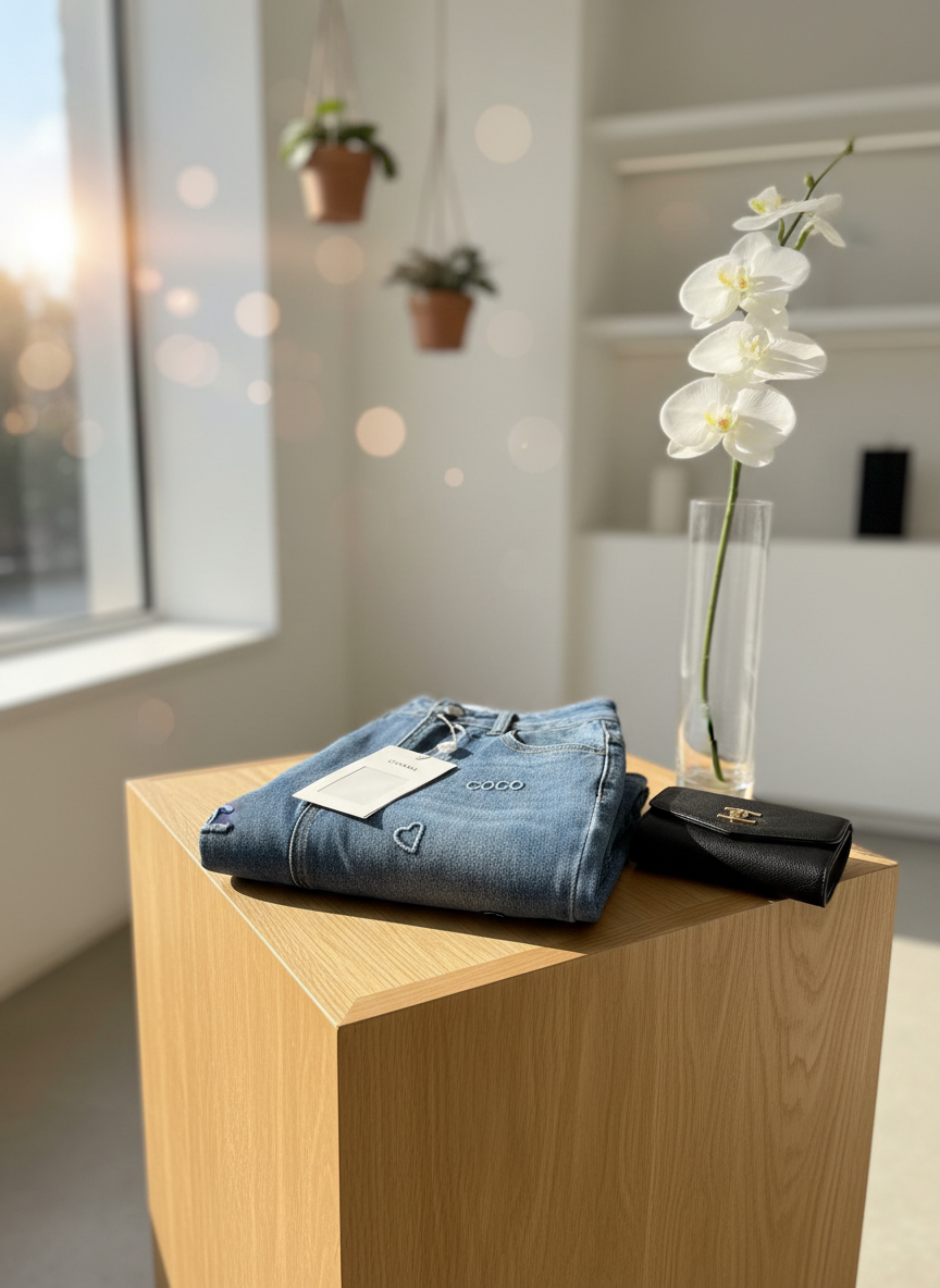 CHANEL Coco Heart High Waist Wide Leg Jeans