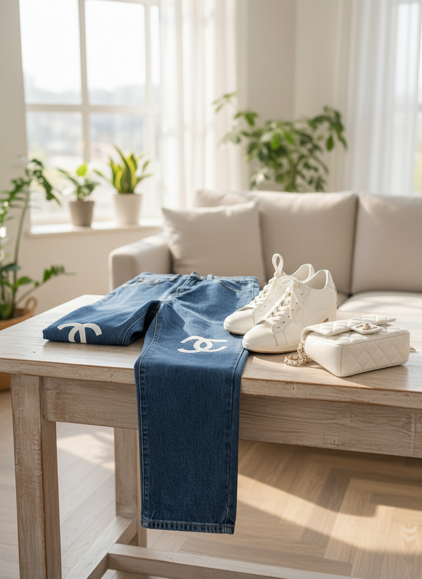 CHANEL Classic Blue High Waist Denim Pants