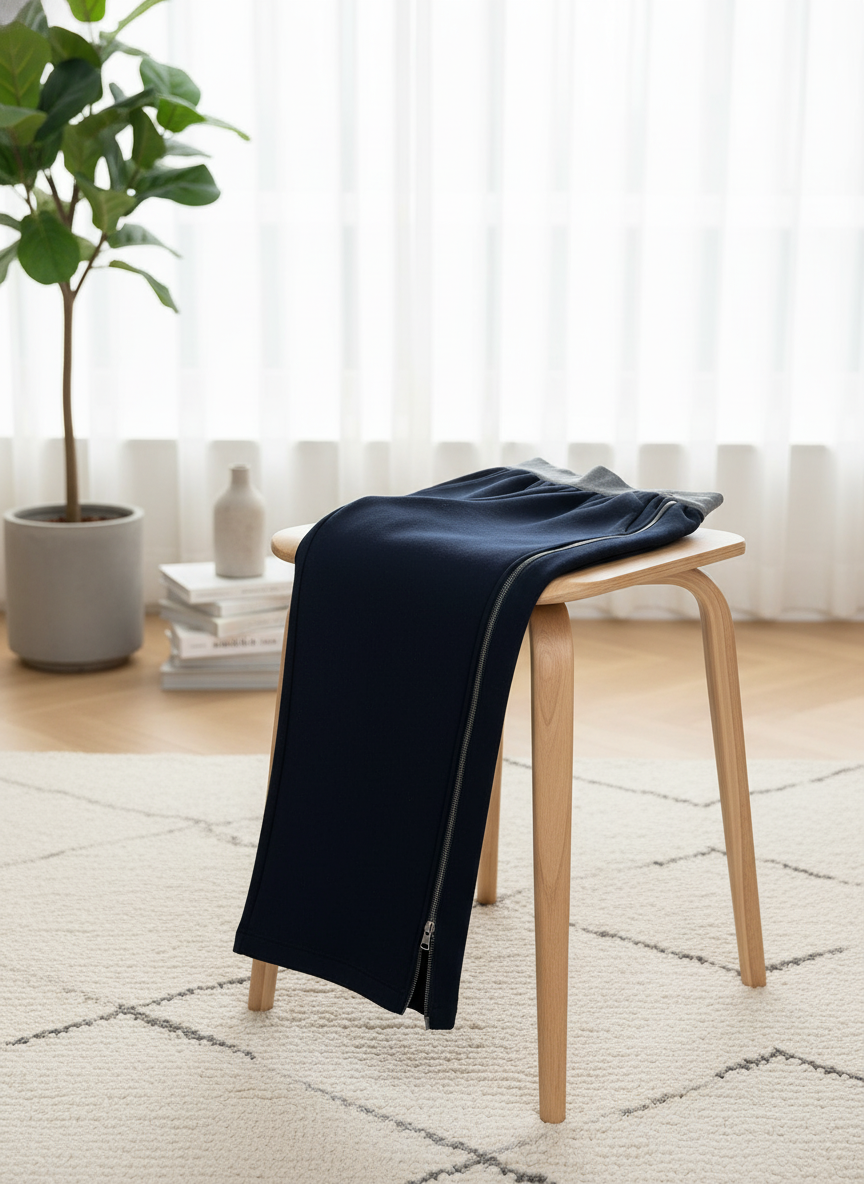 CHANEL Women Navy Wide Leg Pants Gray Waistband