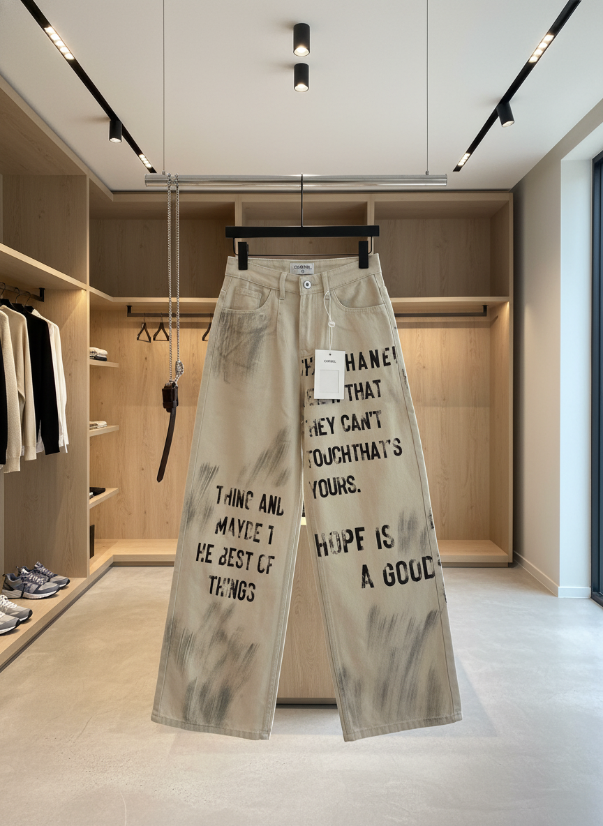 CHANEL High Waist Beige Vintage Denim Pants