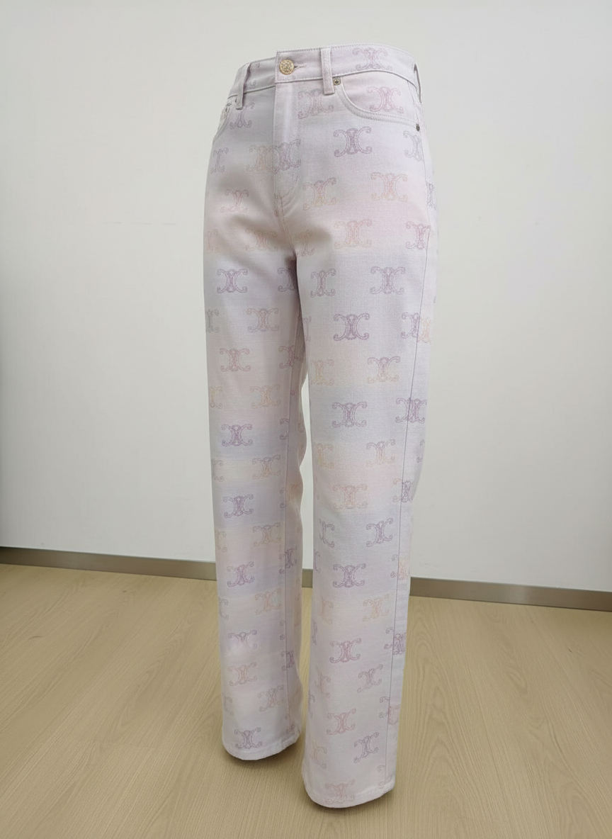 CHANEL Women Pastel Logo Wide Leg Pink Pants