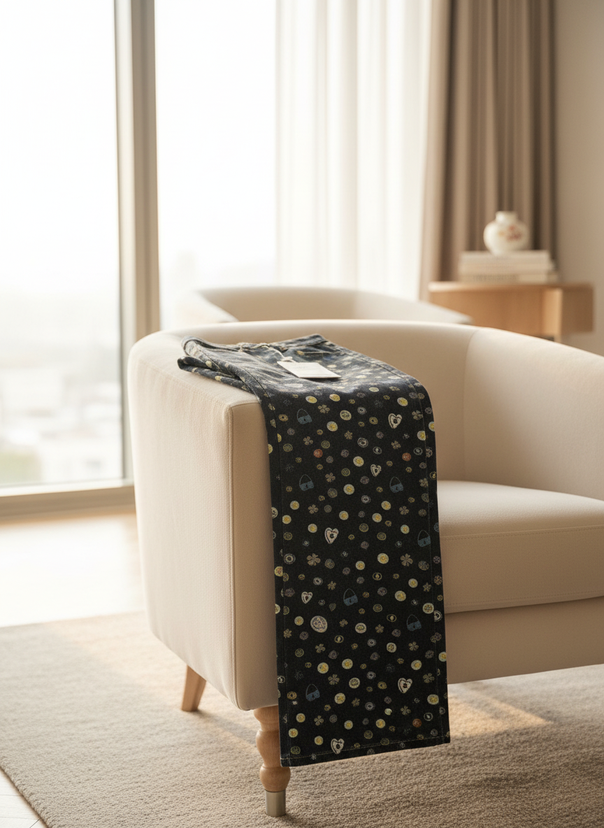 CHANEL High Waist Floral Heart Denim Pants