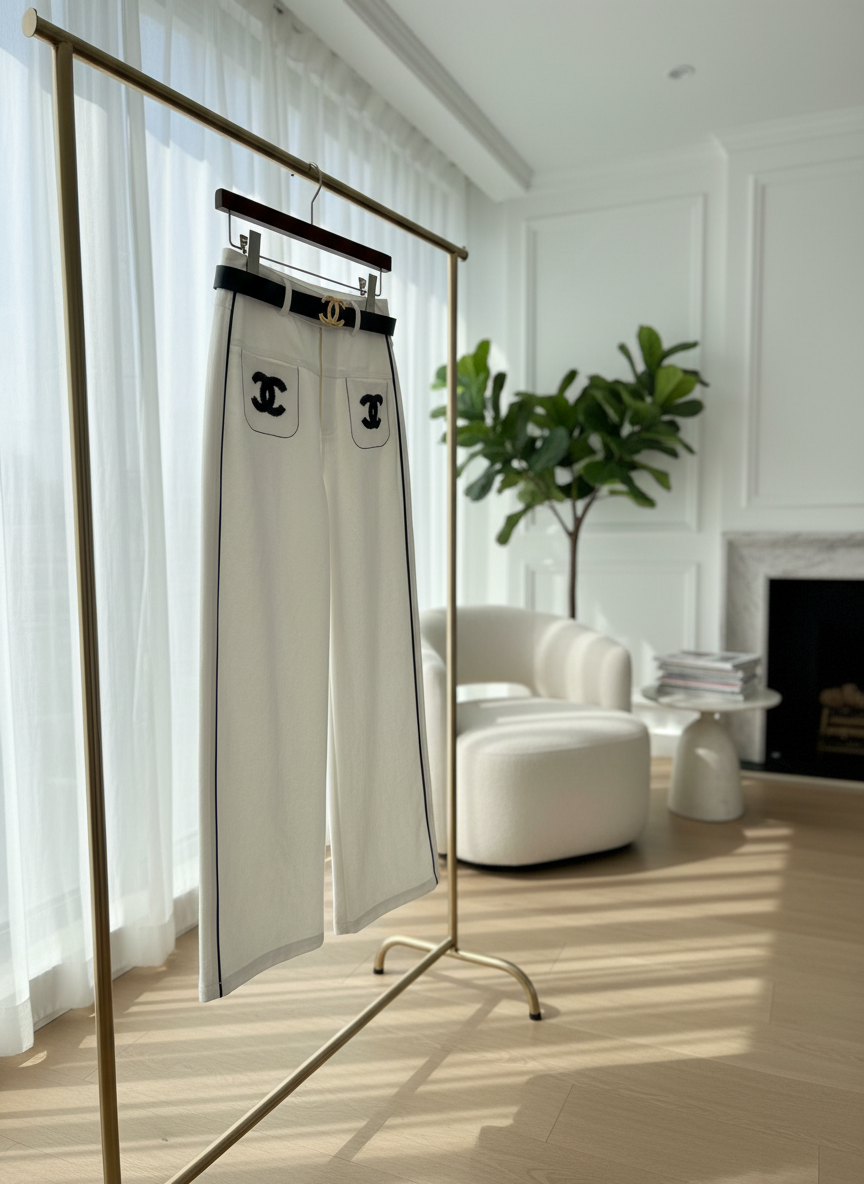 CHANEL White Wide Leg Pants Women Fashion