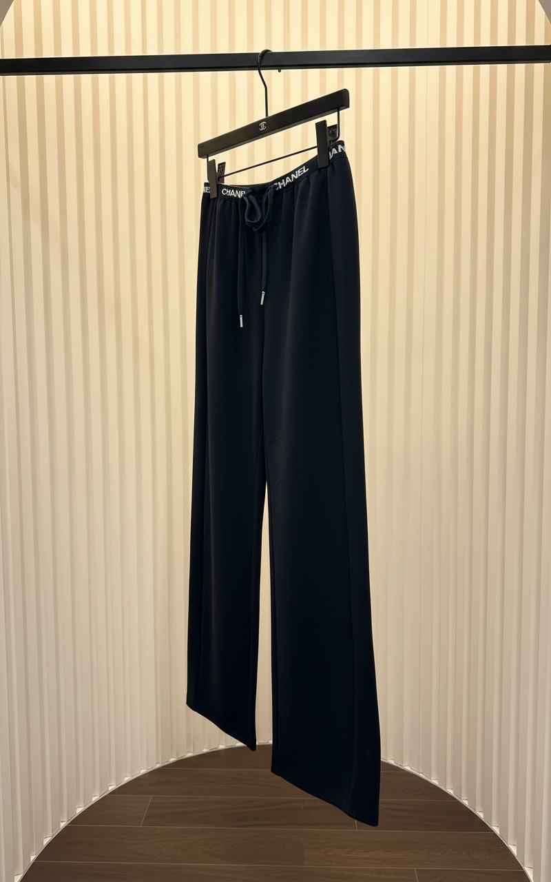 Chanel Women Black Wide-Leg Pants Casual Trousers