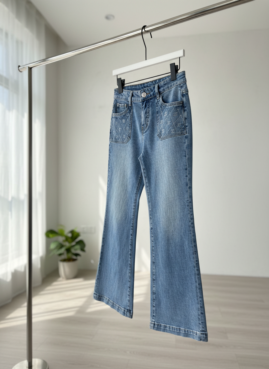 CHANEL High Waist Vintage Blue Denim Pants
