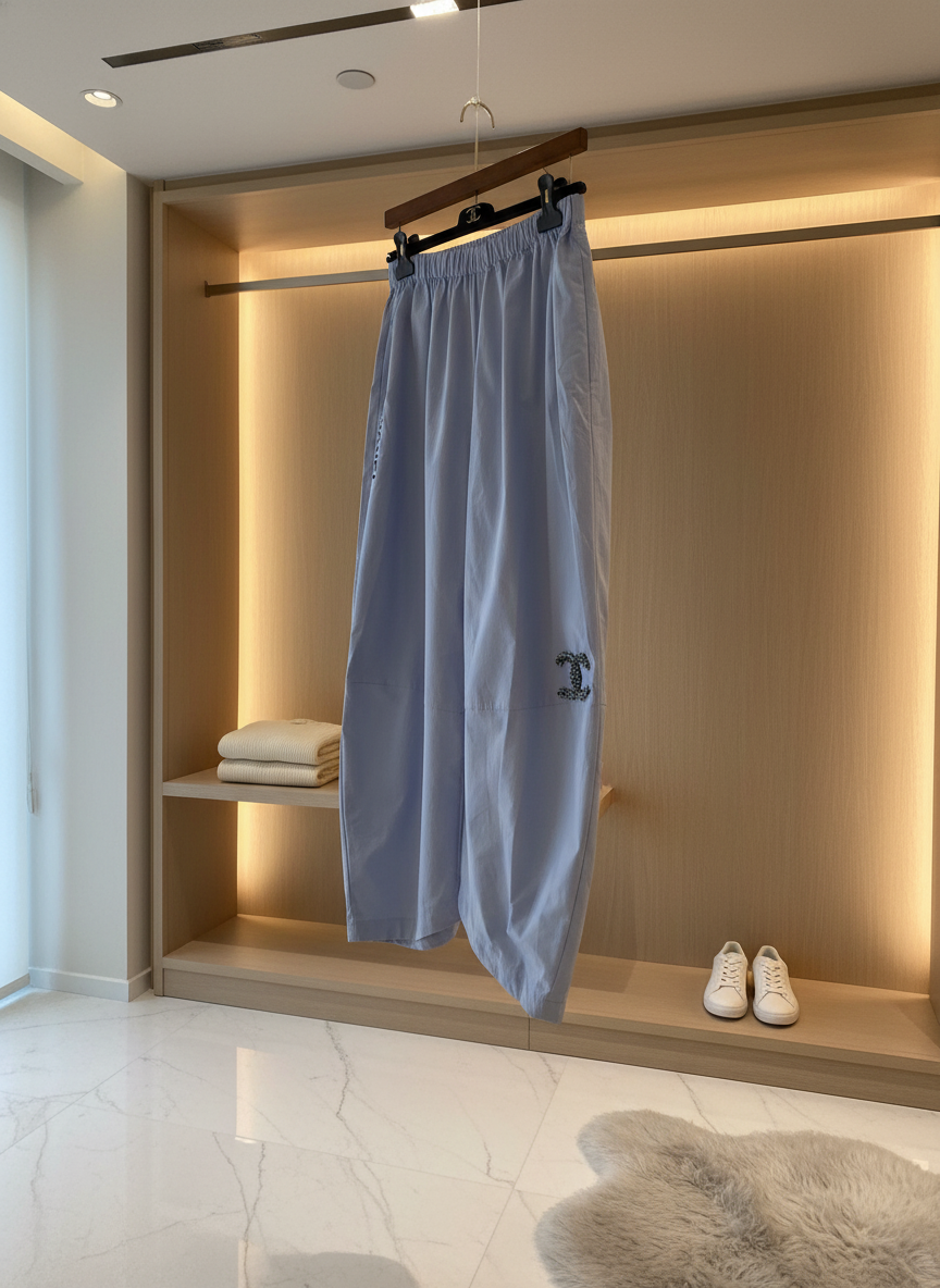 CHANEL Light Blue Women Wide Leg Casual Pants