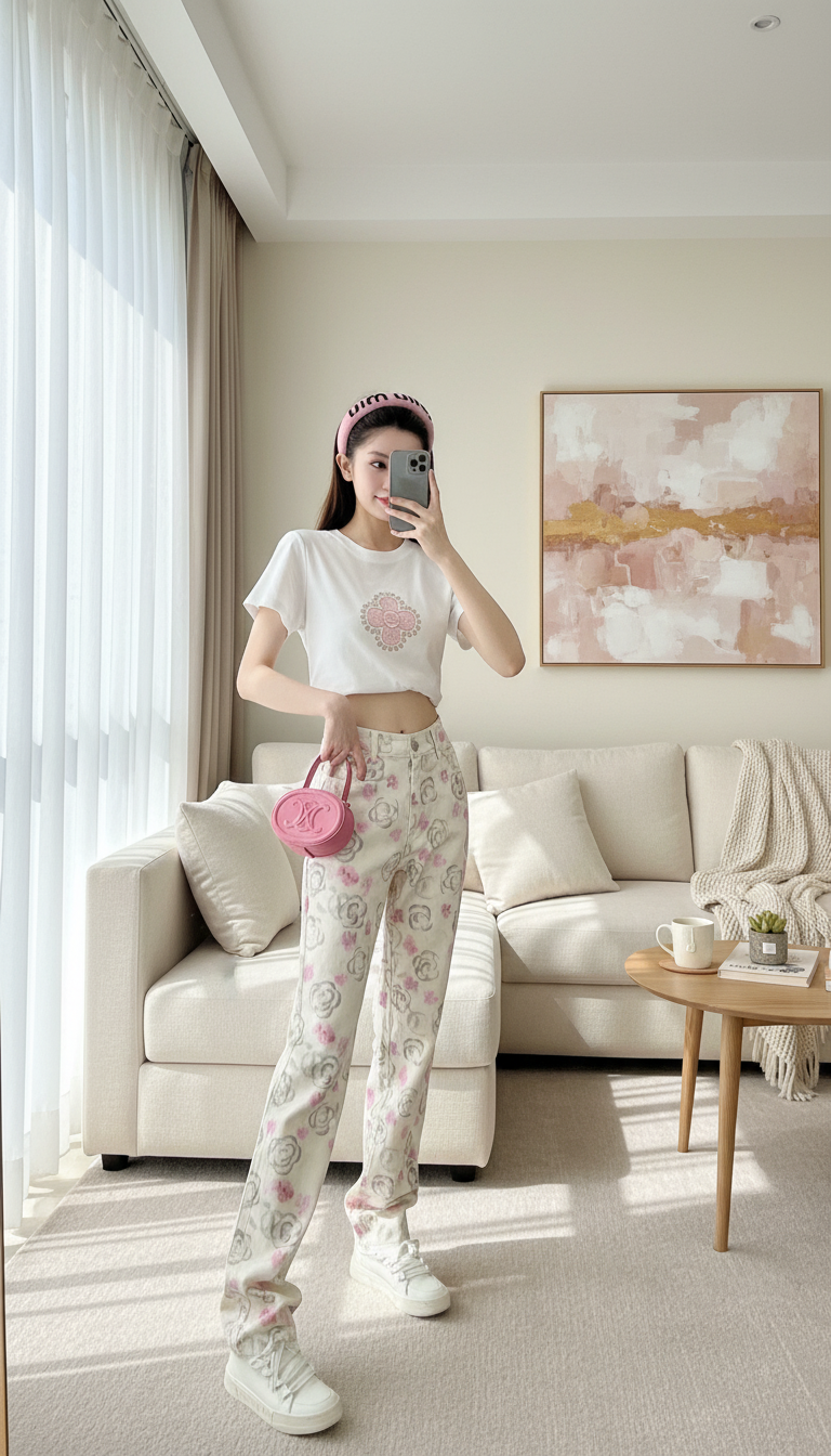 CHANEL Floral High Waist Casual Pants Women
