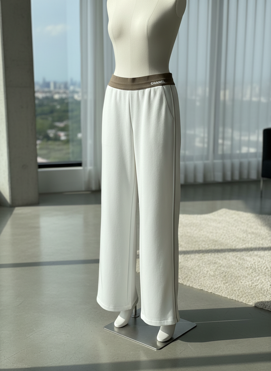 CHANEL Women White Wide Leg Luxury Pants