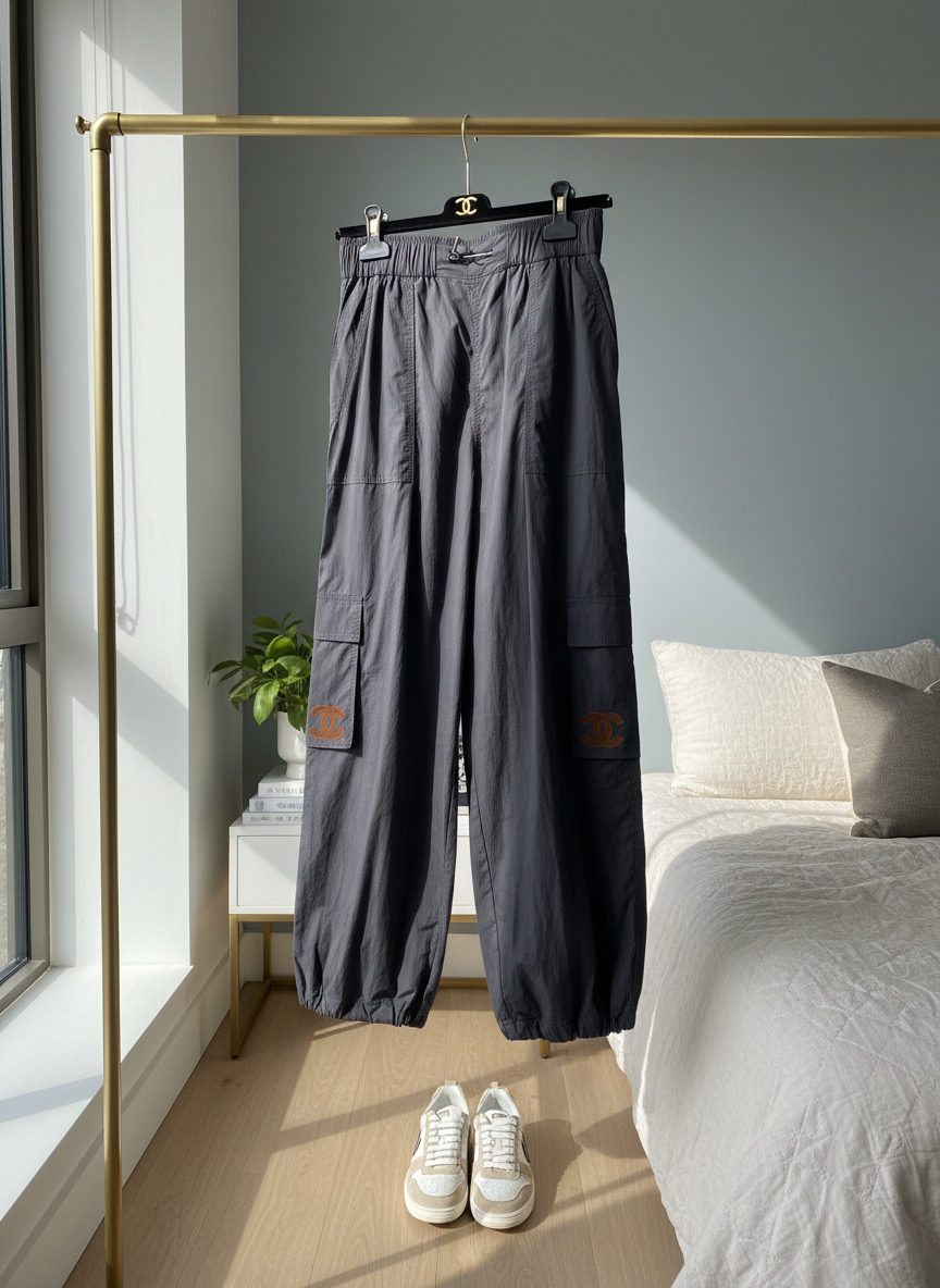 CHANEL Women Cargo Pants Black Loose Fit Trousers