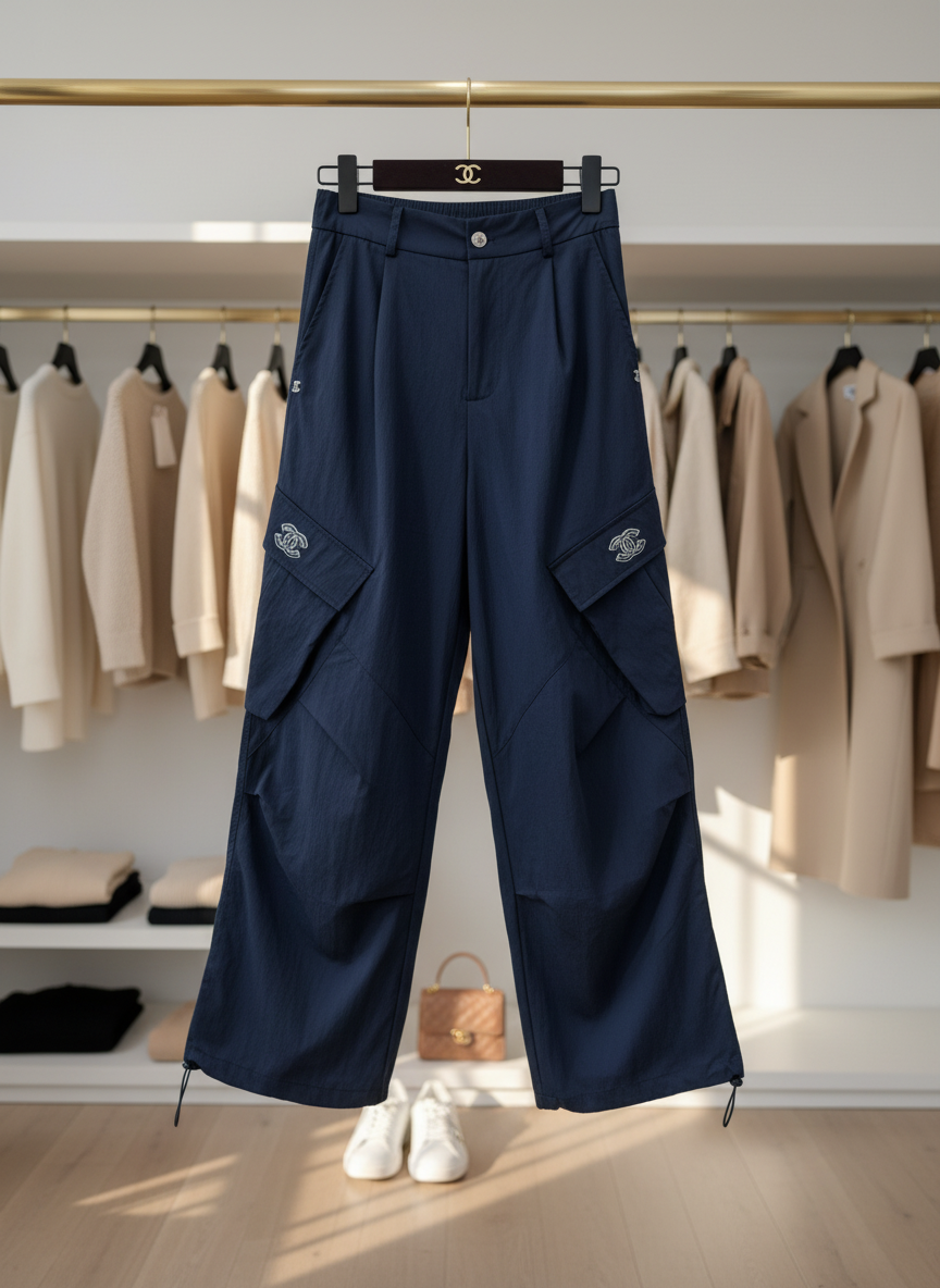 CHANEL Navy Blue Cargo Pants Streetwear Luxury Style