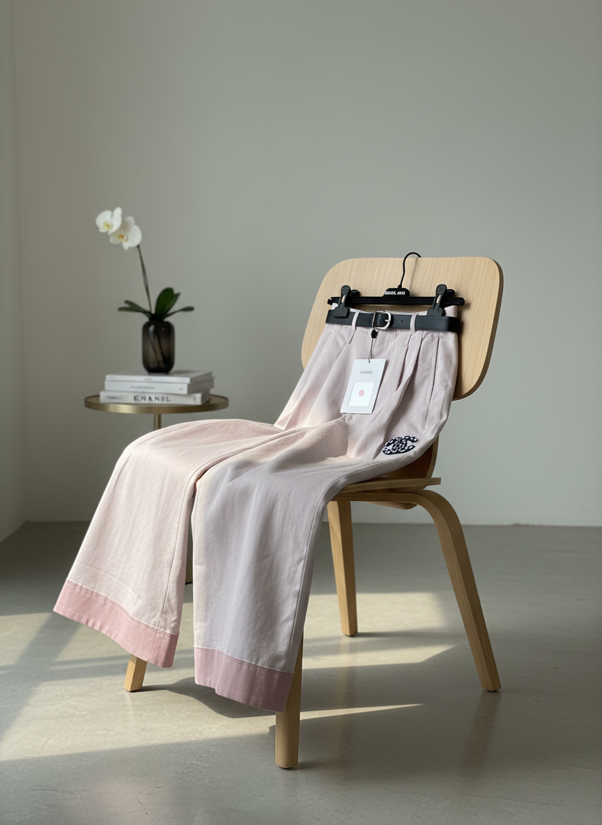 CHANEL Beige Wide Leg Cropped Pants Women