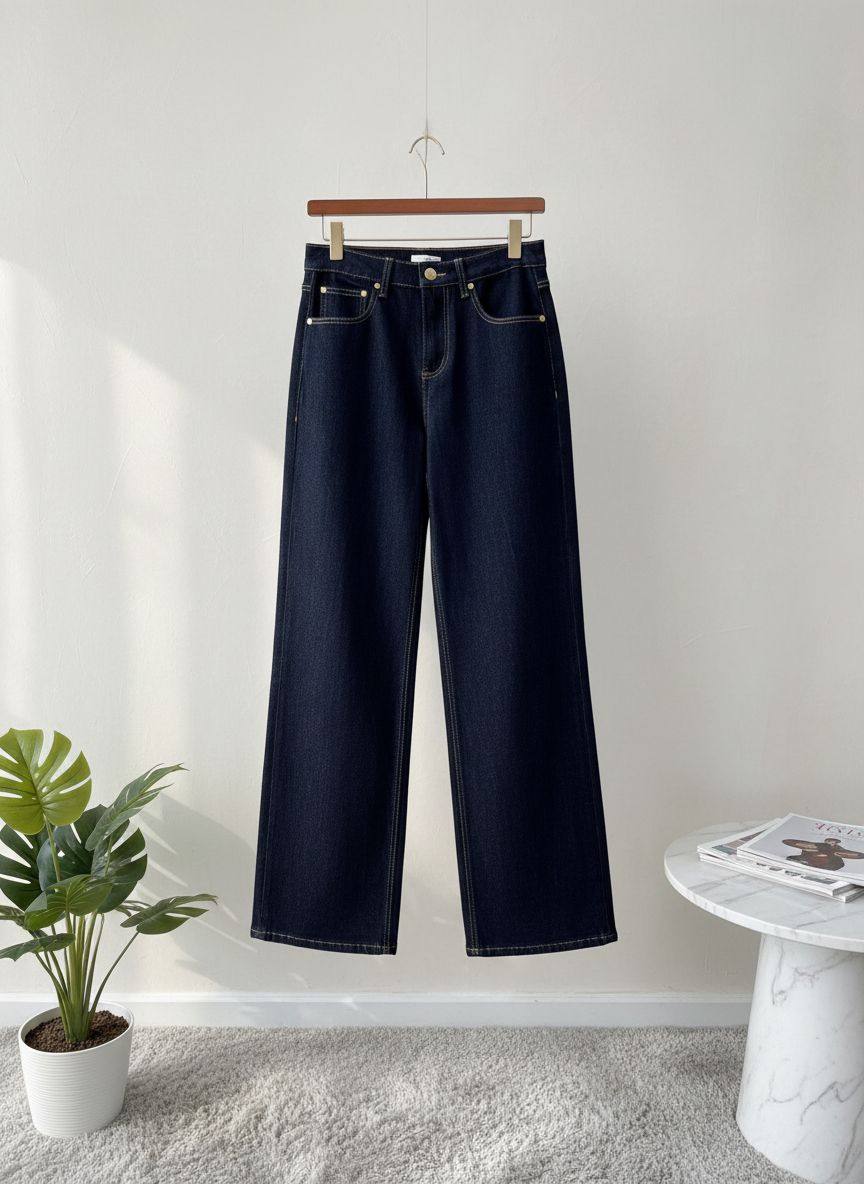 CHANEL High Waist Wide Leg Denim Jeans