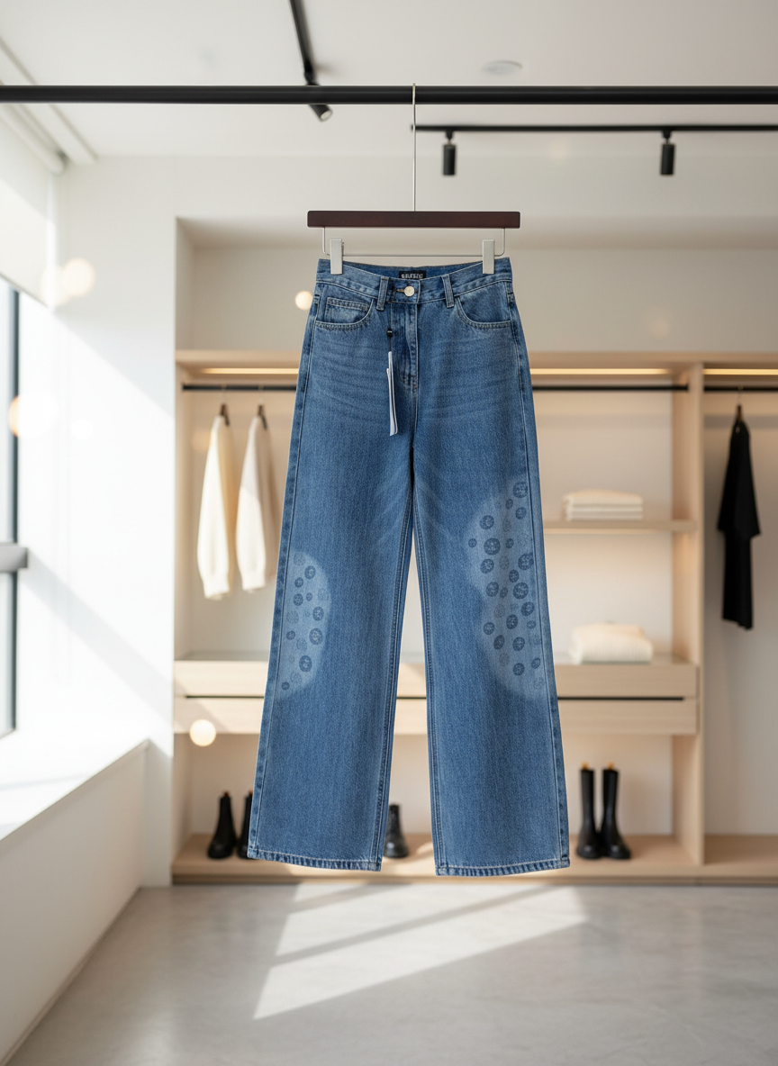 CHANEL High Waist Wide Leg Denim Jeans Blue Women