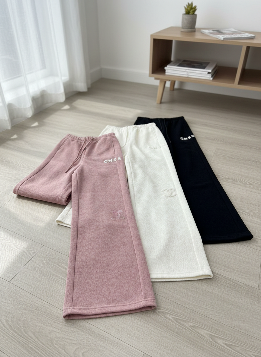 CHANEL Women Fleece Wide Leg Lounge Pants