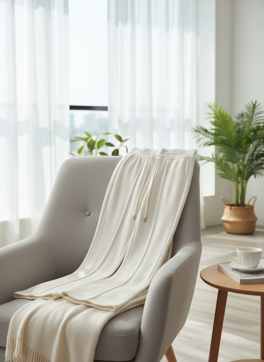 CHANEL Women White Knit Rhinestone High Waist Pants