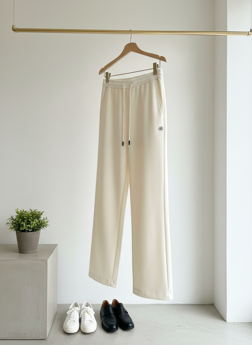 CHANEL White Wide Leg High Waist Drawstring Pants