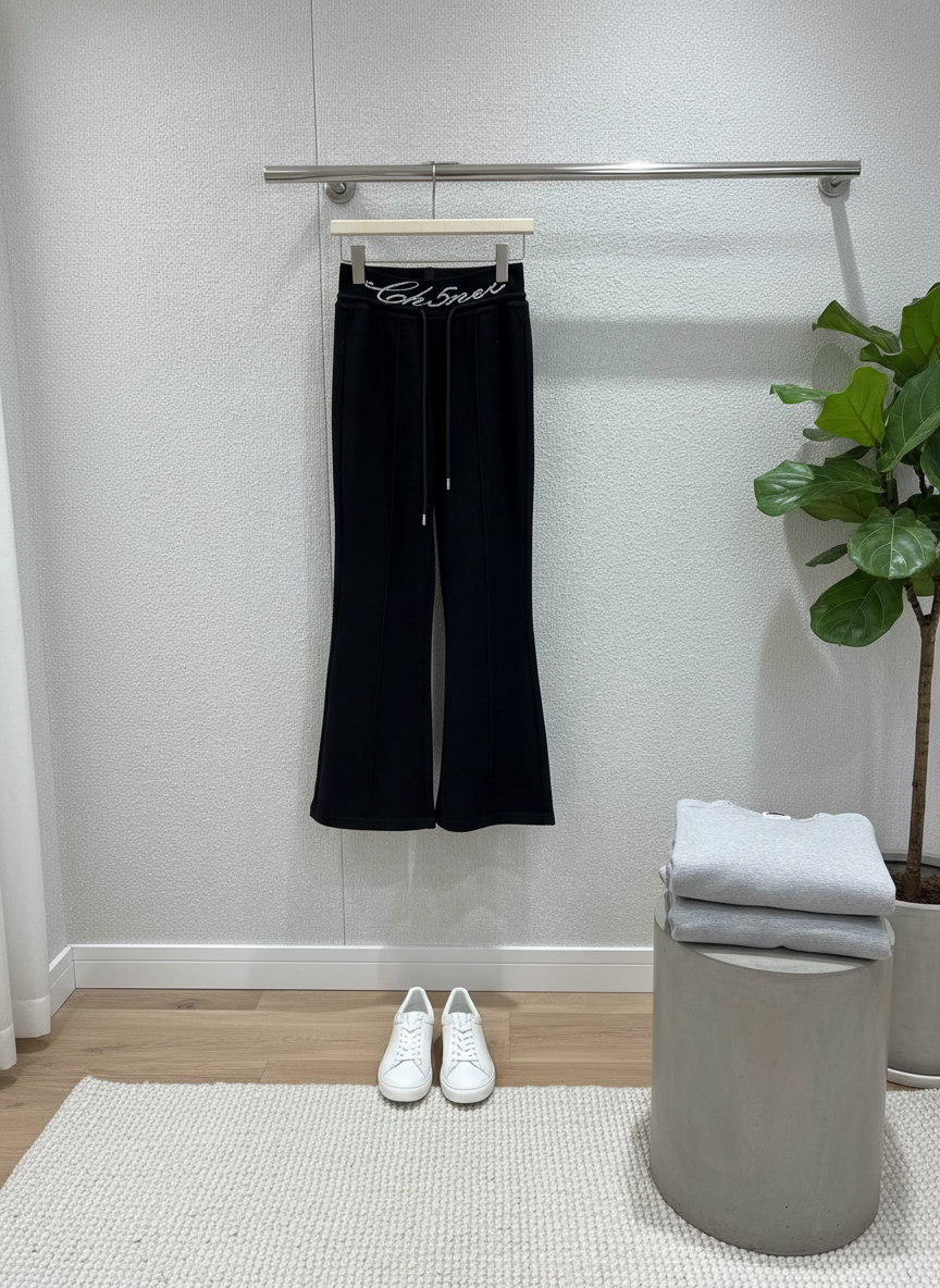 CHANEL Women Black Flared Knit Pants High Waist