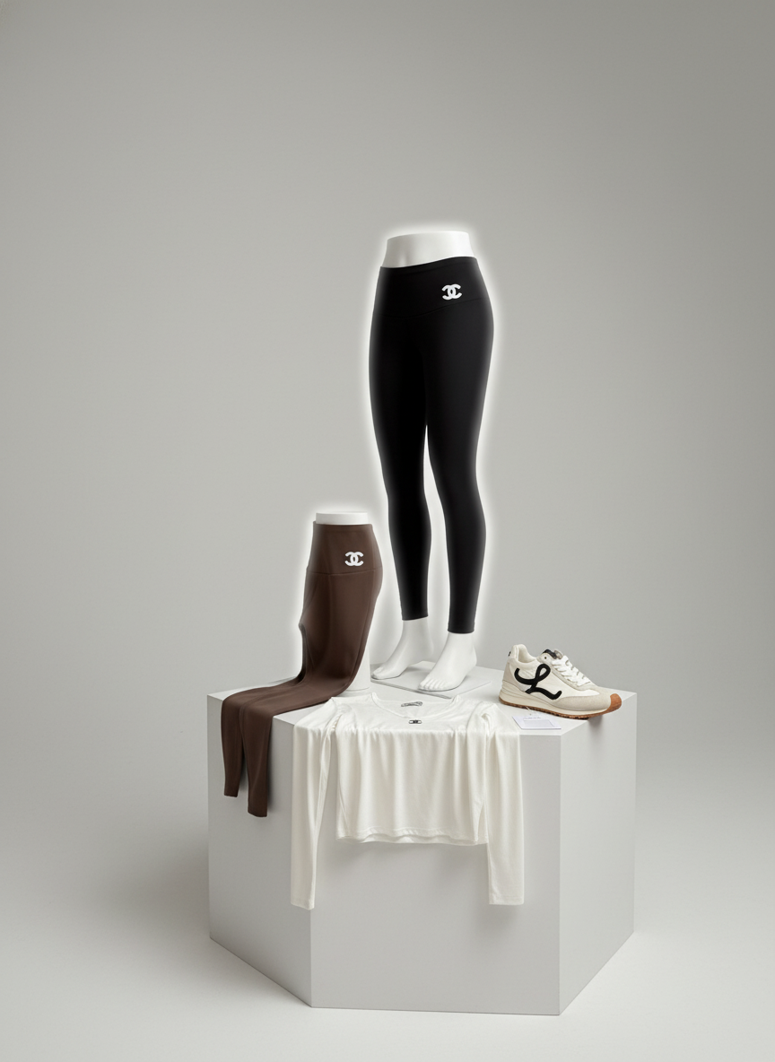 CHANEL Women High Waist Yoga Pants Black Brown