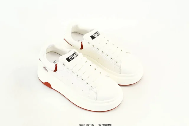 Chanel Women’s White Red Platform Leather Sneakers 35–39