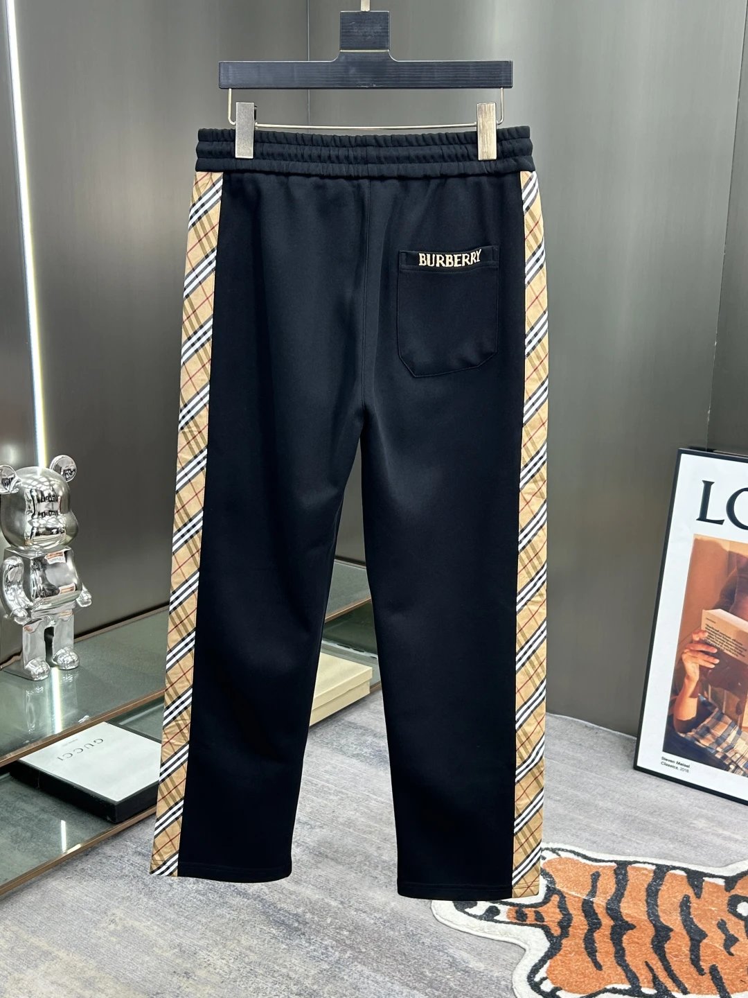 Balenciaga Black Plaid Stripe Jogger Pants Men