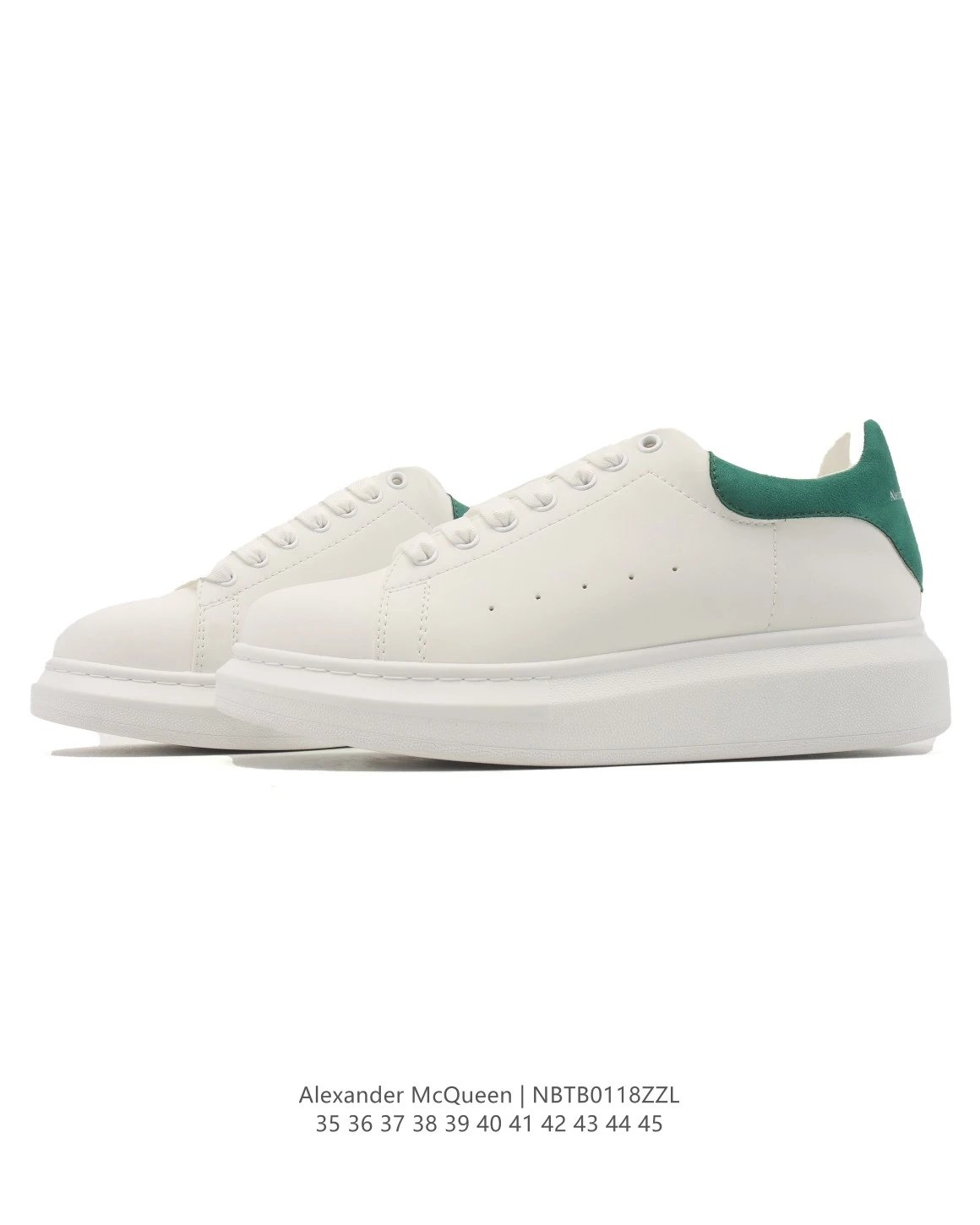 Alexander McQueen White Leather Sneakers Green Heel