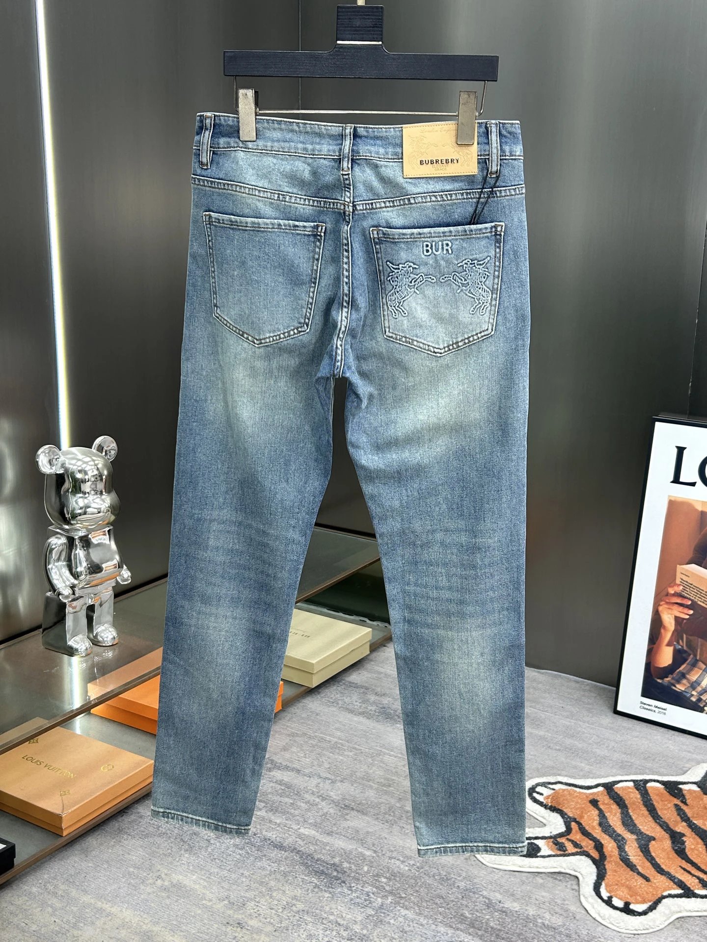 Balenciaga Men Slim Fit Faded Blue Denim Jeans
