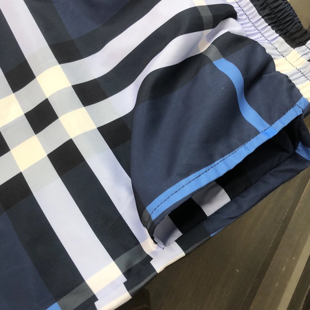 Balenciaga Men Blue Plaid Shorts Summer Beachwear