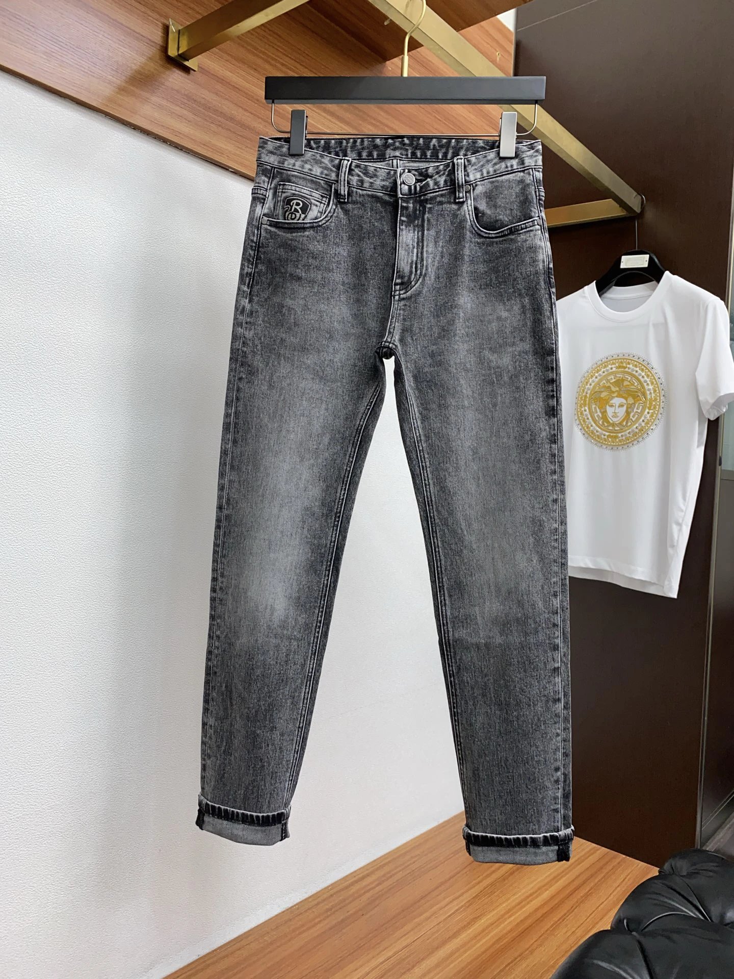 Balenciaga Men’s Grey Washed Slim Fit Jeans