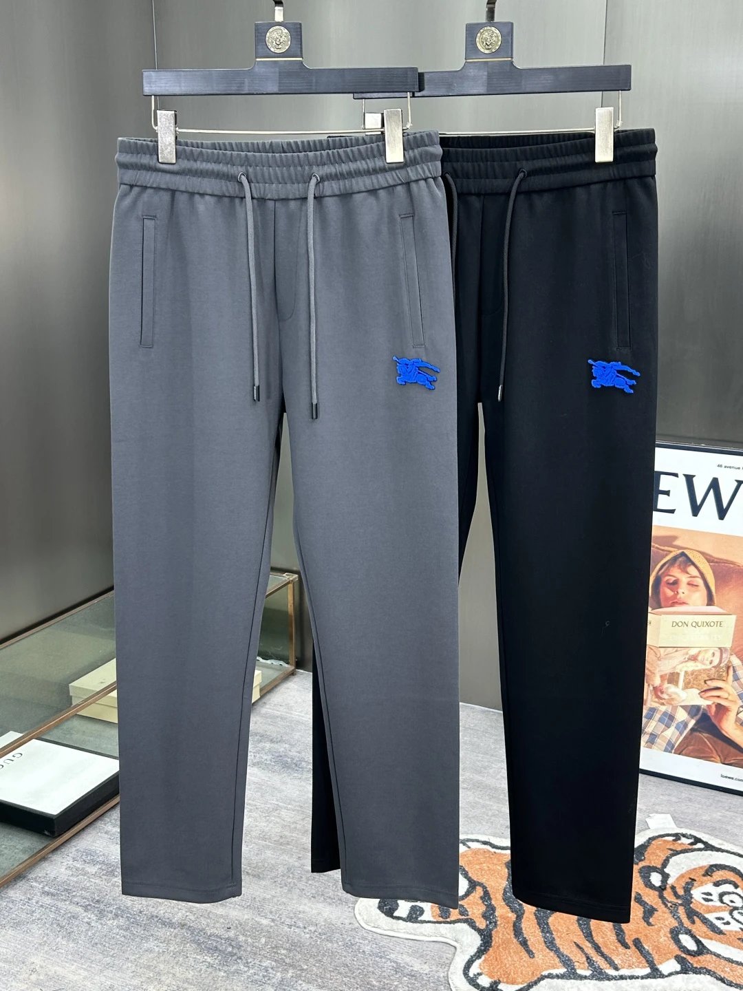 Balenciaga Men’s Black Jogger Pants Blue Logo