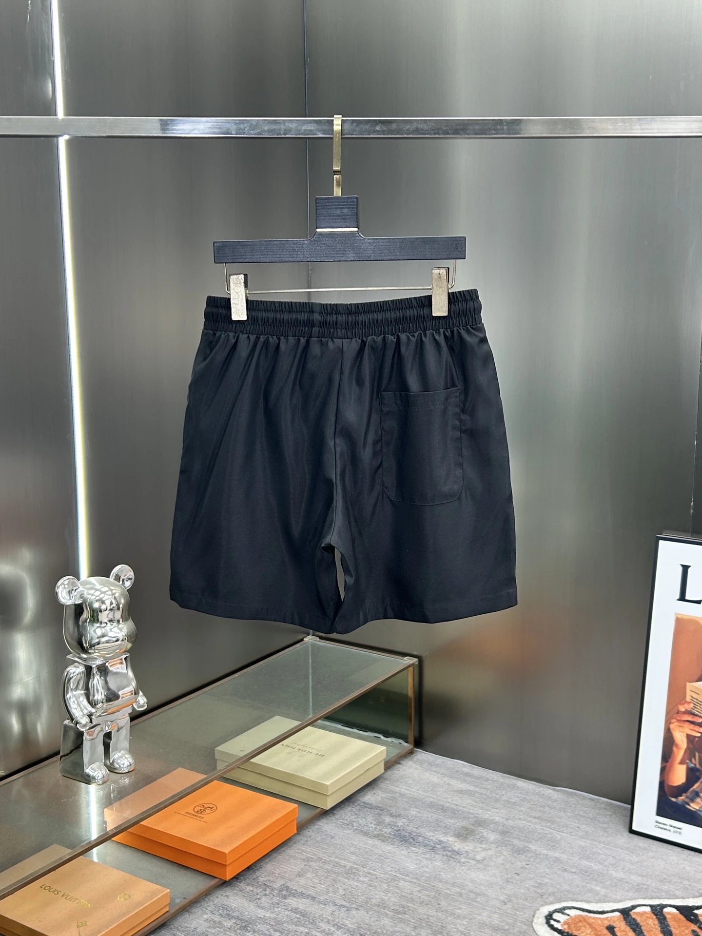 Balenciaga Black Men’s Drawstring Shorts Blue Logo