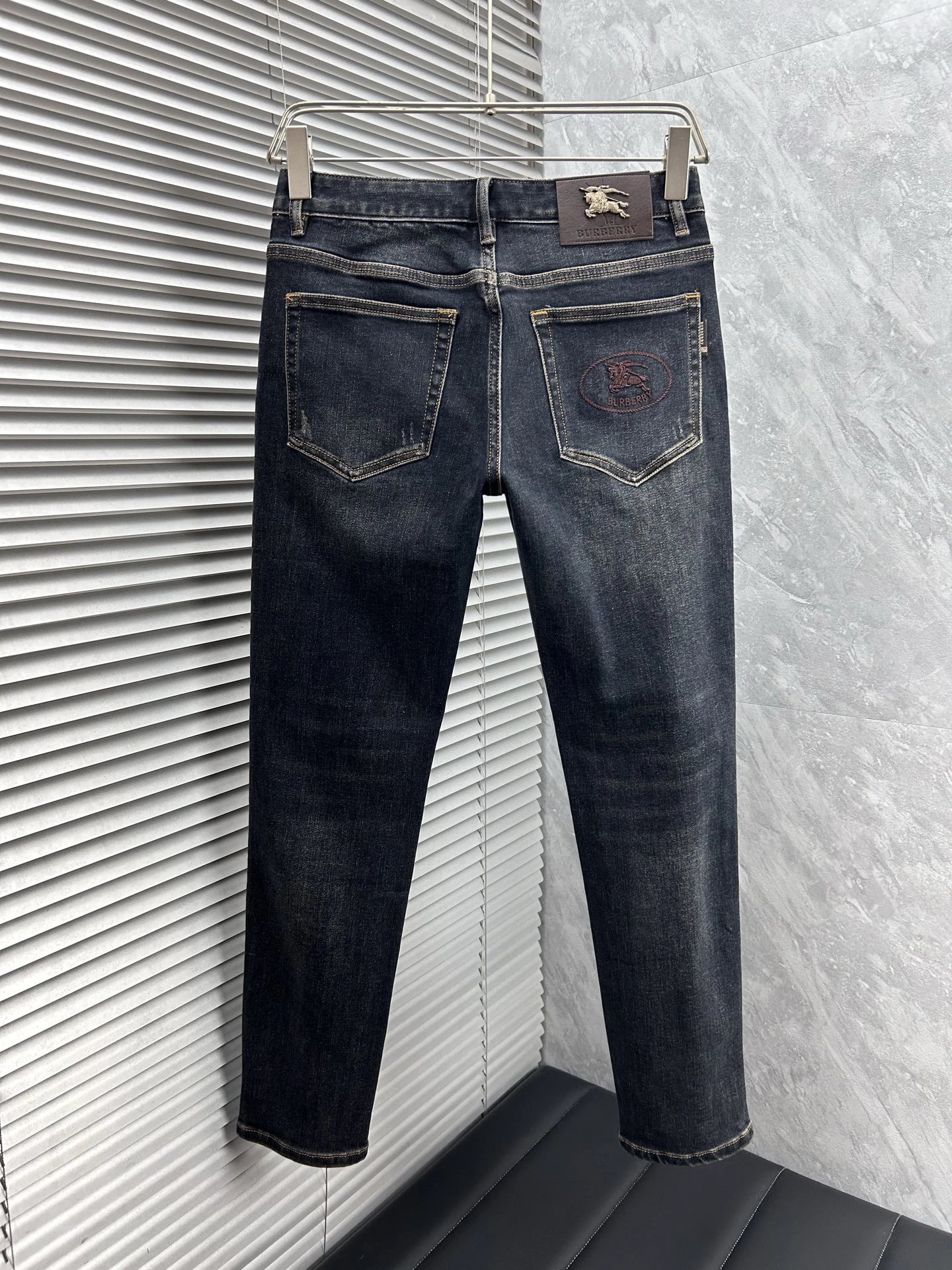 Burberry Men Dark Wash Embroidered Slim Fit Jeans