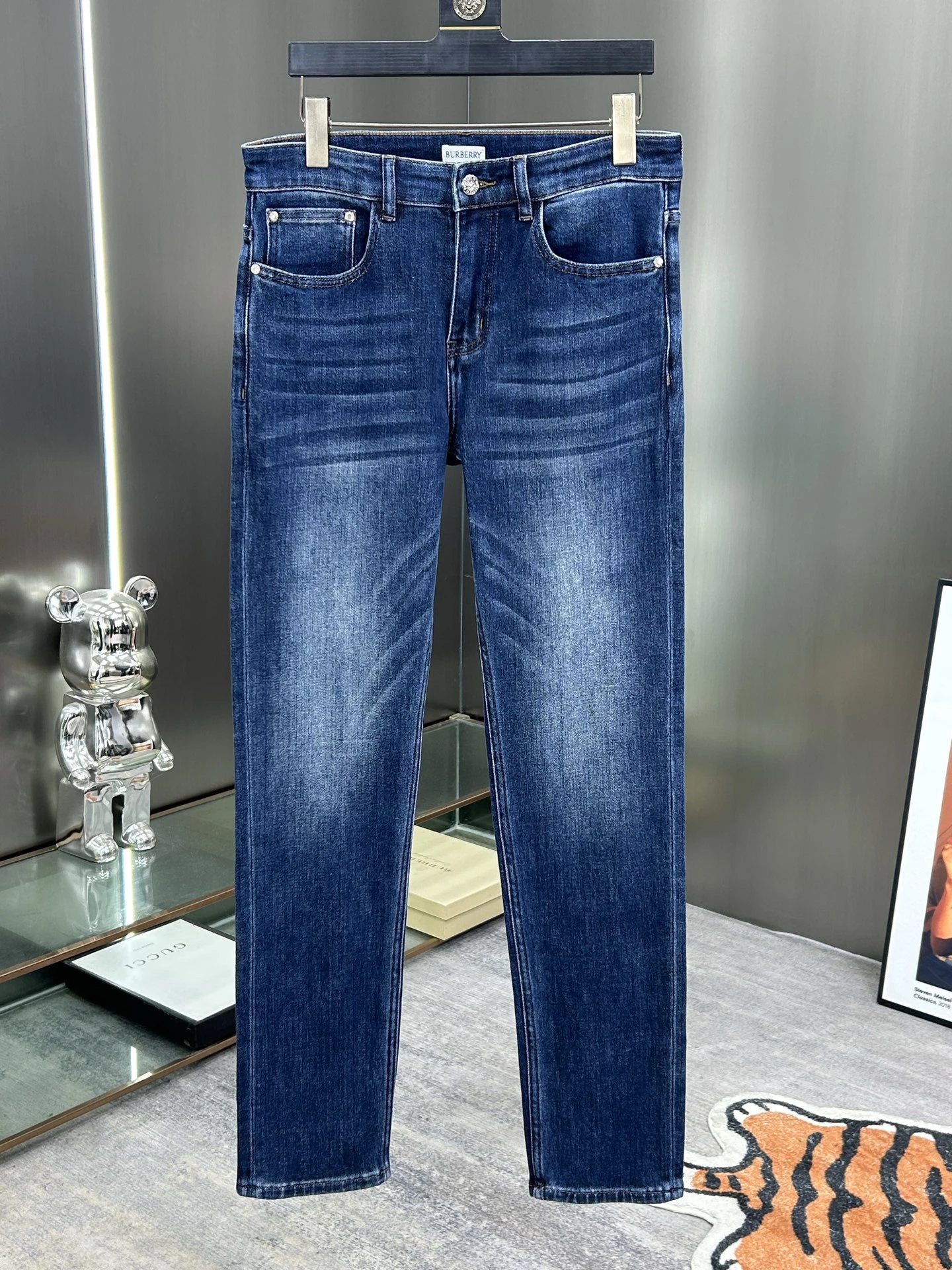 Burberry Men Slim Fit Embroidered Denim Jeans