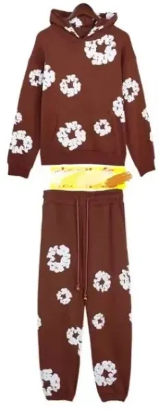 Off-White Floral Print Brown Hoodie and Sweatpants Set - 1
