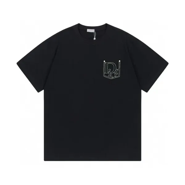 Dior Oblique Logo Embroidered Black T-Shirt - 1