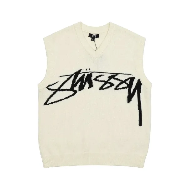 Stüssy Logo Knit Vest Beige - 1