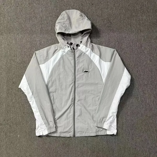Design Windbreaker Jacket in Gray and White - 1