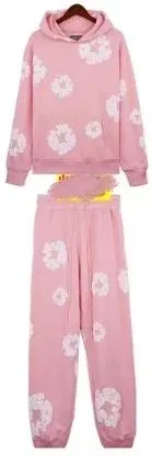 Design Floral Print Pink Hoodie and Sweatpants Set - 1