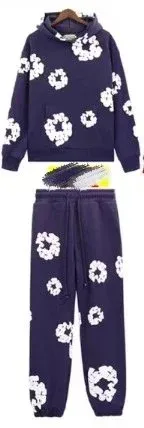 Design Floral Print Navy Hoodie and Sweatpants Set - 1