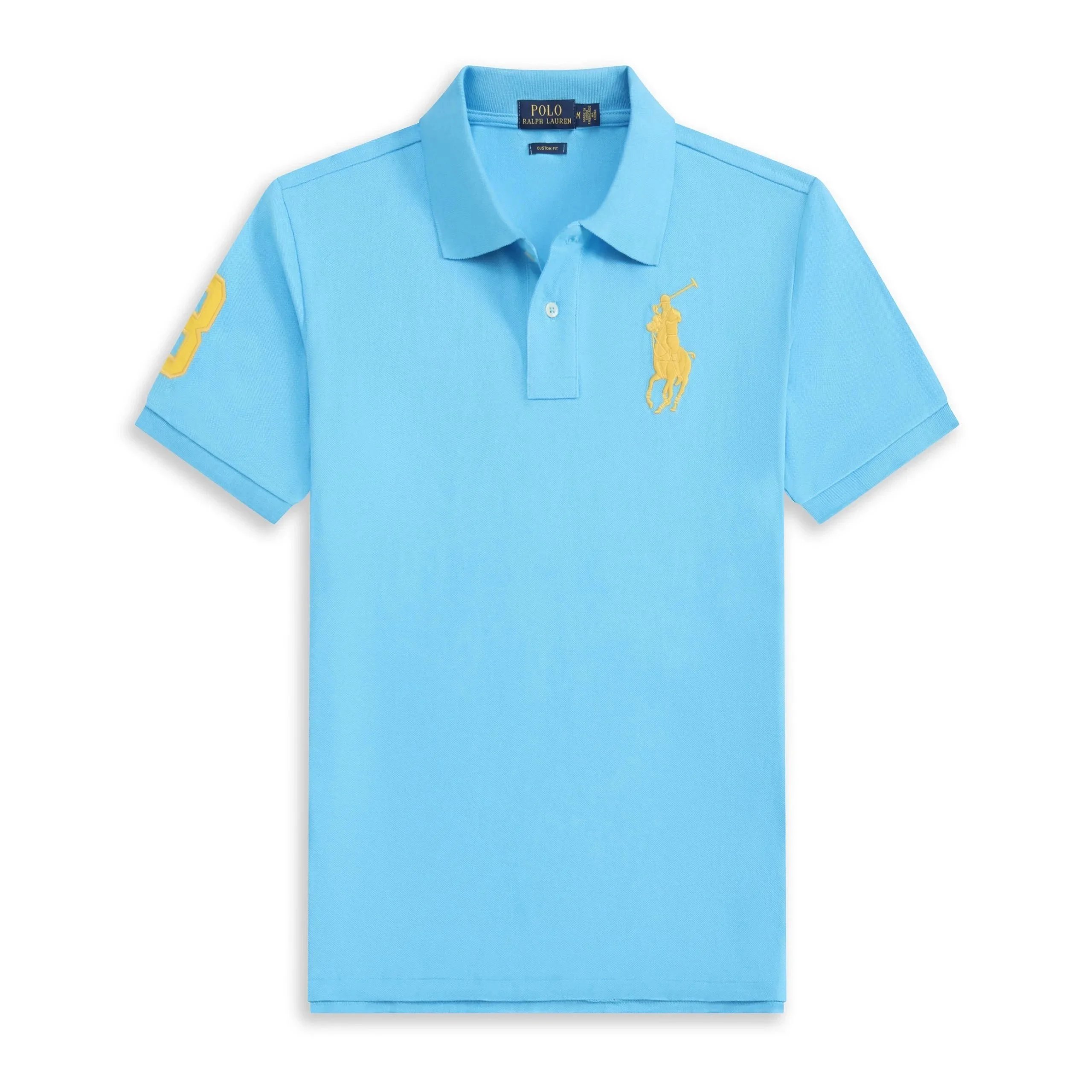 Polo Ralph Lauren Custom Slim Fit Navy Polo with Orange Big Pony and Sleeve Number - 6