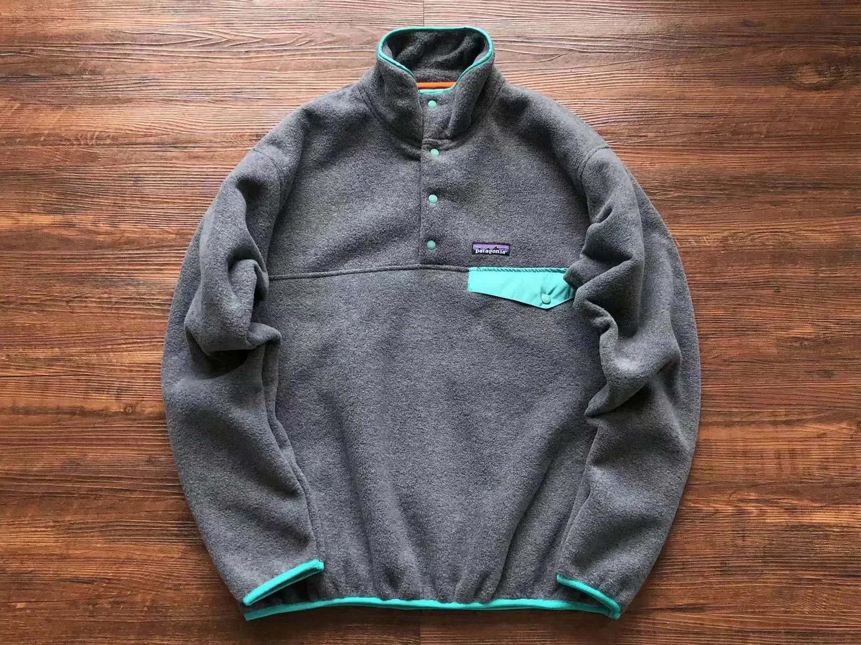 Patagonia Synchilla Snap-T Fleece Pullover Gray with Turquoise Accents