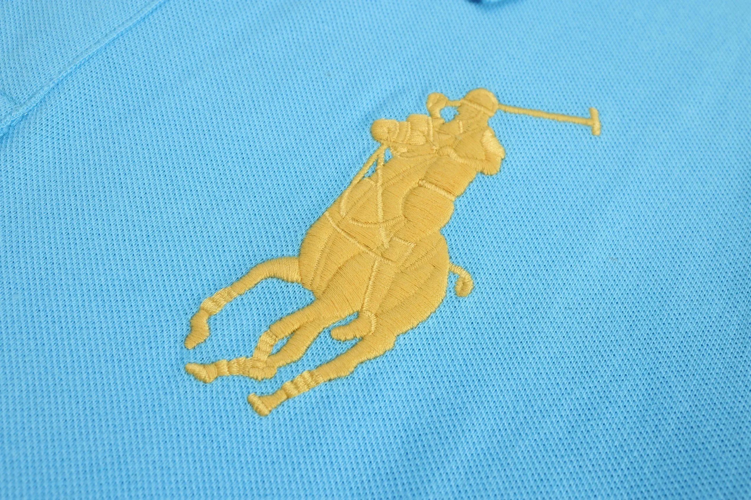 Polo Ralph Lauren Custom Slim Fit Navy Polo with Orange Big Pony and Sleeve Number - 9