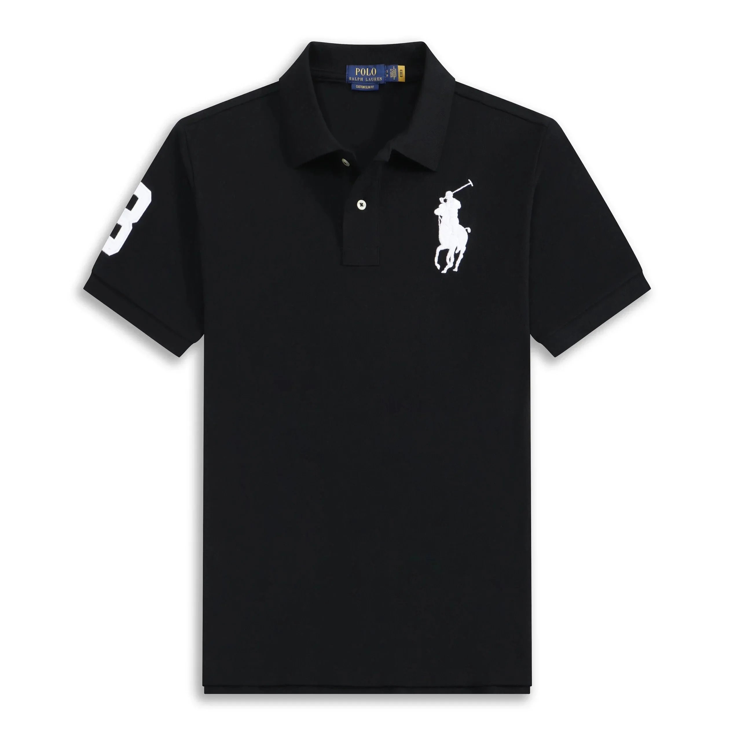 Polo Ralph Lauren Custom Slim Fit Navy Polo with Orange Big Pony and Sleeve Number - 5