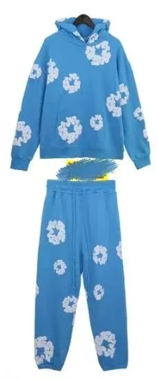 Design Floral Print Blue Hoodie and Sweatpants Set - 1