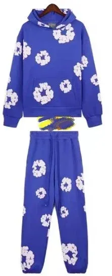 Unidentified Floral Print Blue Hoodie and Sweatpants Set - 1