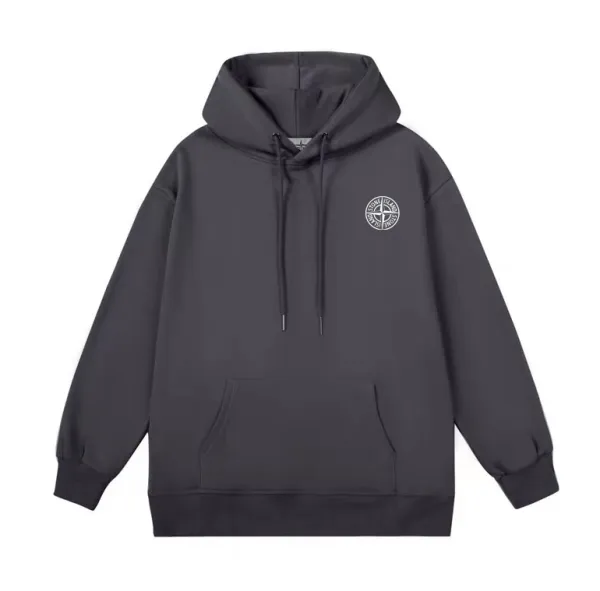 Stone Island Compass Logo Hoodie Dark Gray - 1