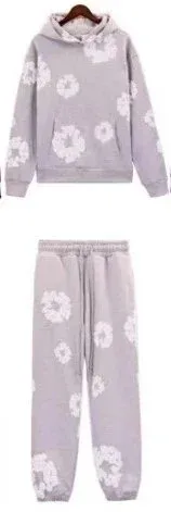 Design Floral Print Gray Hoodie and Sweatpants Set - 1