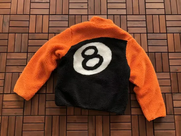 8-Ball Fleece Jacket Orange and Black Outerwear - 1